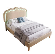 Letto imbottito 90x190 cm; testiera LED regolabile; lino; beige (Senza materasso)