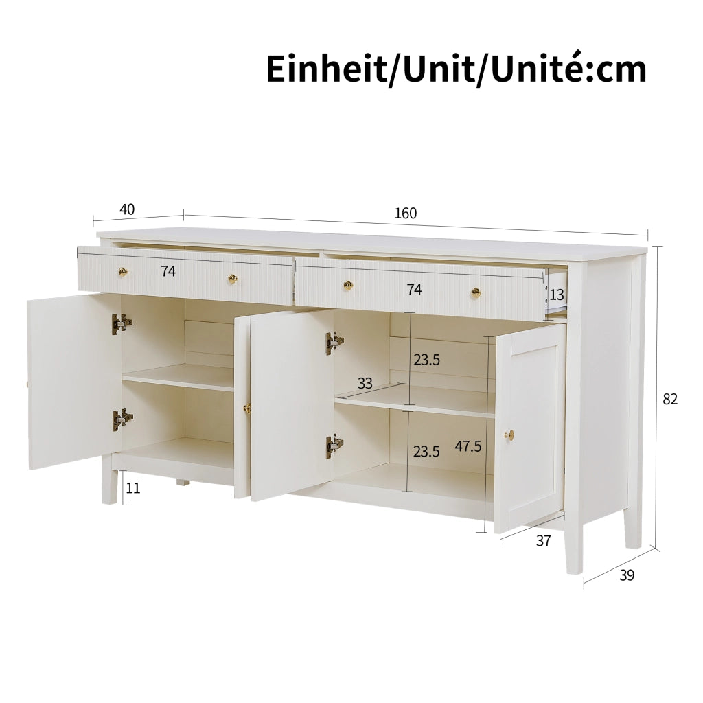 Credenza con 2 cassetti e 4 ante - per soggiorno - in MDF - 160x40x82 cm - bianco