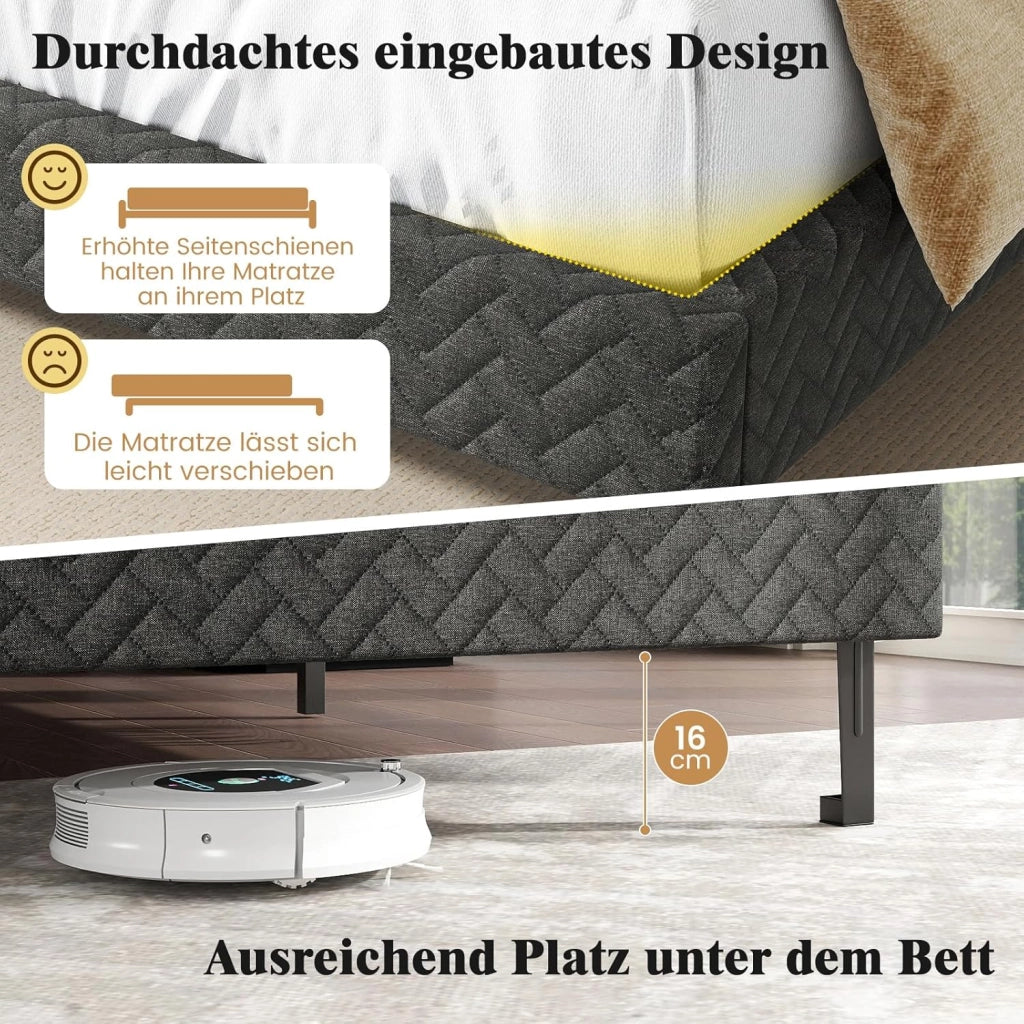 Telaio letto imbottito con testiera regolabile in altezza, robusto telaio in metallo, portata fino a 360 kg, struttura con supporto per doghe in legno per camera da letto (140 x 200 cm)