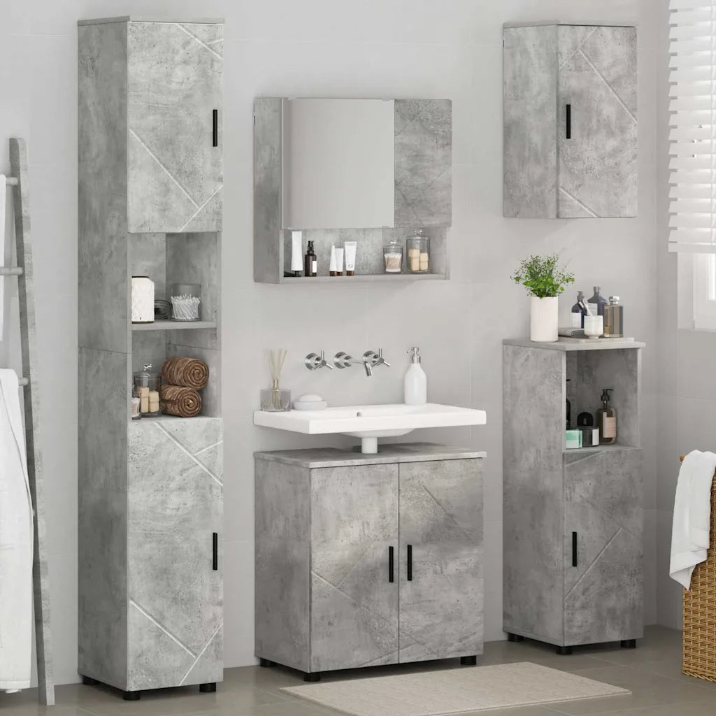 Set di mobili per il bagno con porta 5 pcs Grigio cemento