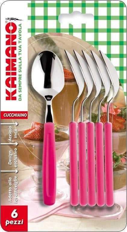 Set 6 Cucchiaini da Tavola Caffè in Acciaio Dinamik Fucsia Kaimano
