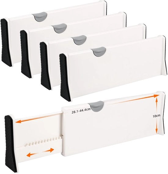 Ladeverdelatori, ladeverdelatori, ladeverdelatori adattabili per altezze interne 28,1-44,4 cm e altezze > 10 cm, sistema di organizzazione per cucina/scatole/bureau, bianco, set da 4