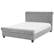 Letto Rivestimento in velluto grigio Gambe in legno Nero matrimoniale 140 x 200 cm con bottoni Glam