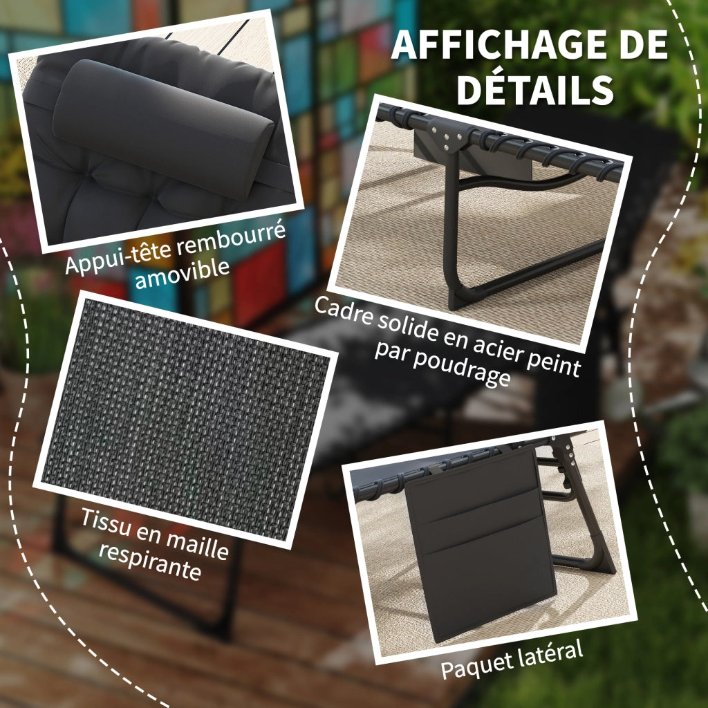 Sdraio pieghevole con cuscino e poggiatesta ¨C zephmum ¨C 58x189x32,5 cm nero