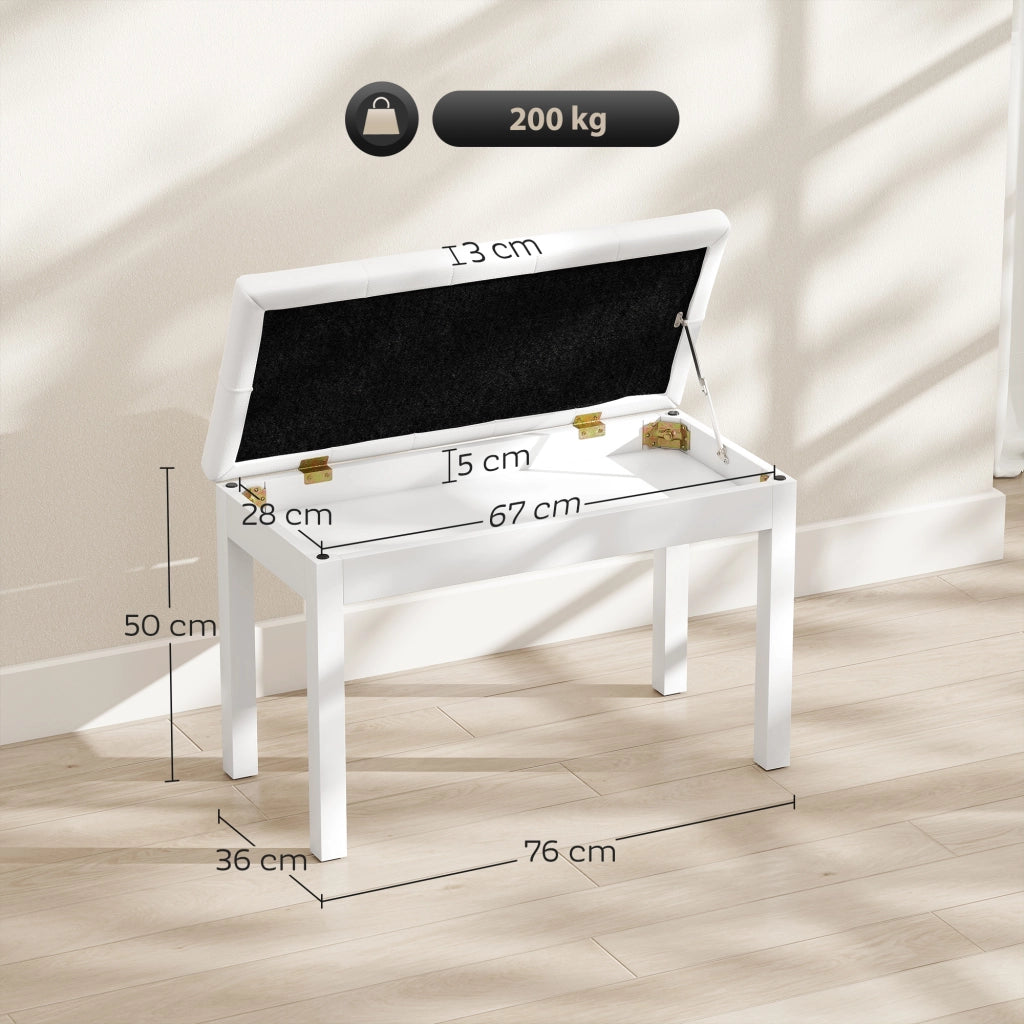 Sgabello da Pianoforte con Seduta in Similpelle e Scomparto ¨C zephmum ¨C Bianco 76x36x50 cm