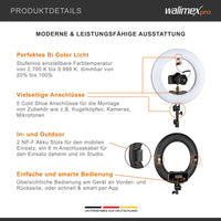 Ring light a LED Rainbow RGB da 60 W con cavalletto fotografico e 2 batterie, Luce ad anello per foto e video con supporto smartphone e controllo tramite app