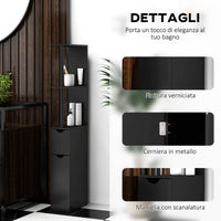 Mobile a Colonna da Bagno Salvaspazio 2 Ripiani e 2 Armadietti 15,2x29,8x118 cm Nero e Oro