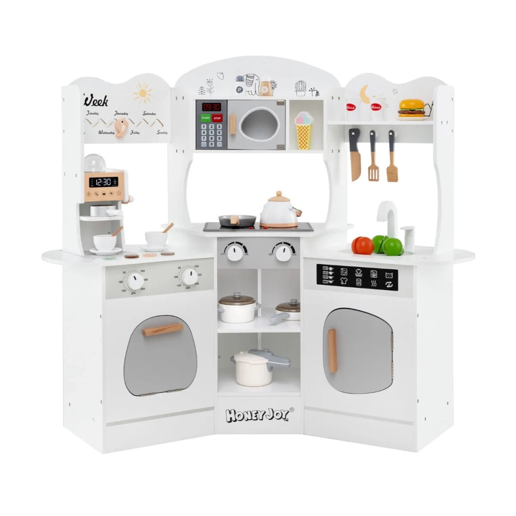 Cucina angolare gioco in legno 105 x 30 x 95 cm con luci e suoni per creare un'atmosfera accogliente realizzata in MDF bianco 20_0011594