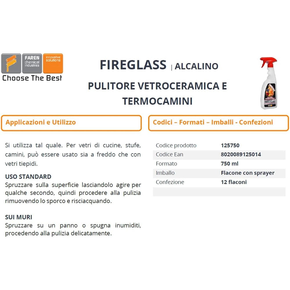 FIREGLASS PULITORE VETROCERAMICA TERMOCAMINI PIASTRE A INDUZIONE FORNI BBQ FAREN