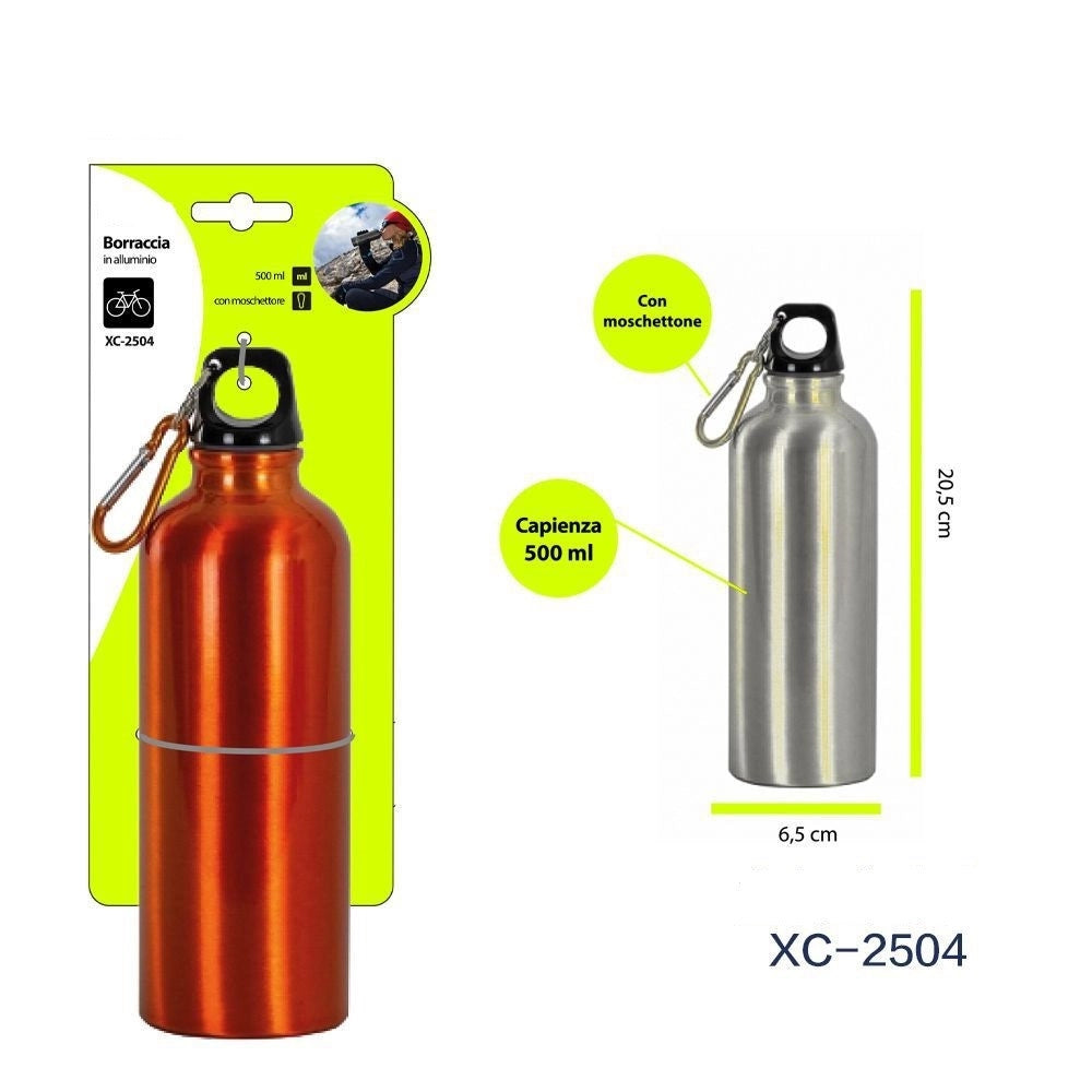Trade Shop - Borraccia In Alluminio Tappo Ermetico Con Moschettone Da 500 Ml Colorate Xc-2504 -