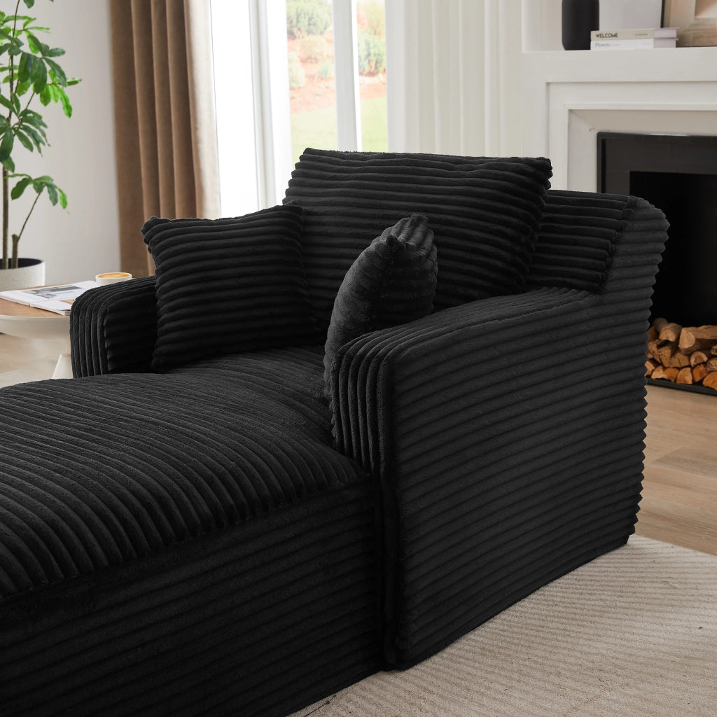 Chaise longue in corduroy nera, poltrona relax e divano letto salvaspazio per soggiorno e ufficio
