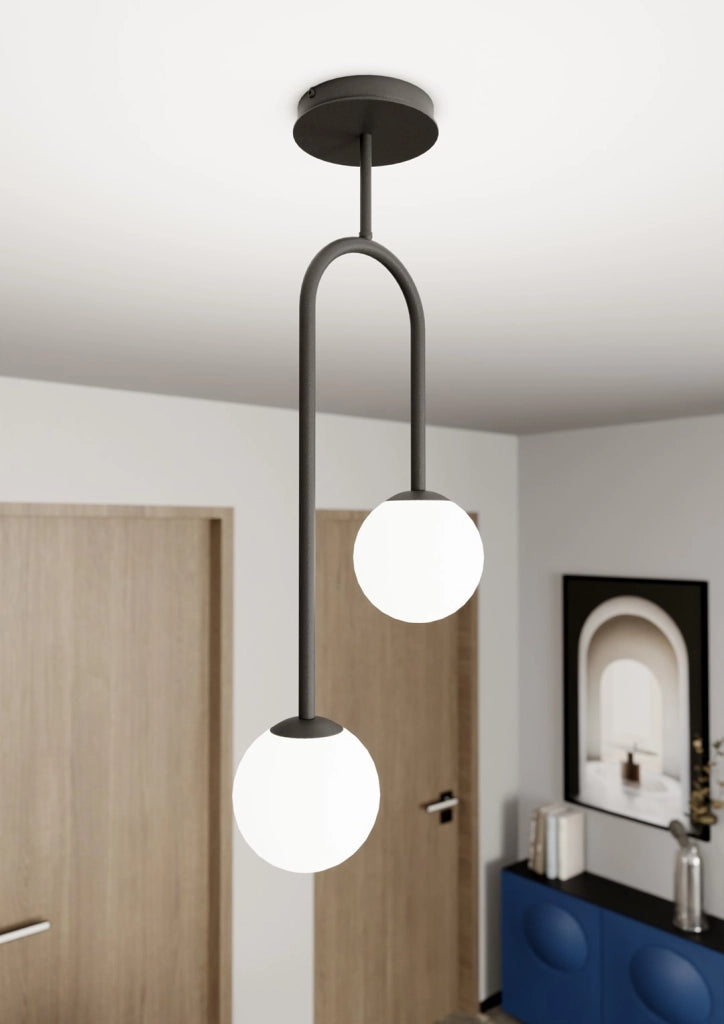 Plafoniera moderna nero/bianco 2 sfere E14 ATRIA Emibig