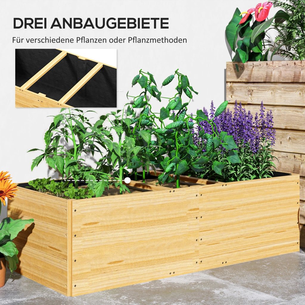 Hochbeet in legno con 3 zone ¨C zephmum ¨C 140x60x40 cm