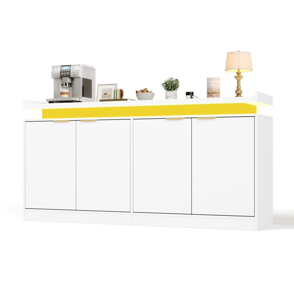 Credenza moderna con LED RGB; 160 x 39 x 83 cm; in MDF bianco