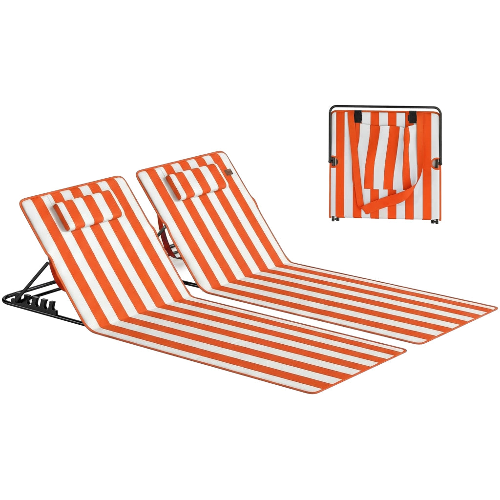 Set 2 Lettini Pieghevoli Portatili, Spiaggia, Schienale Regolabile, Arancione.