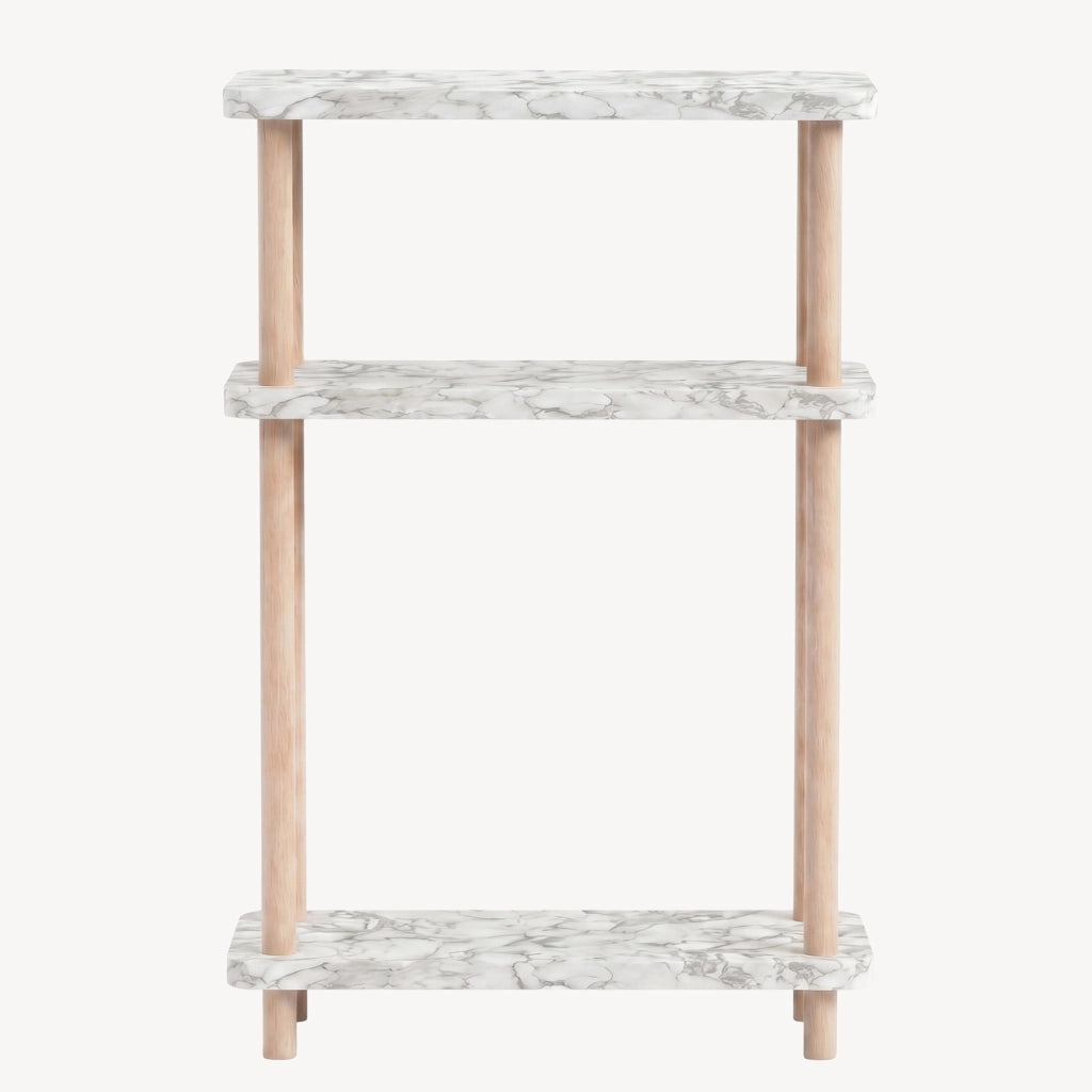 Scaffale da Terra Multiuso Nampernu a 3 Piani 62 x 40 x 18 cm - Effetto Marmo Bianco [en.casa]