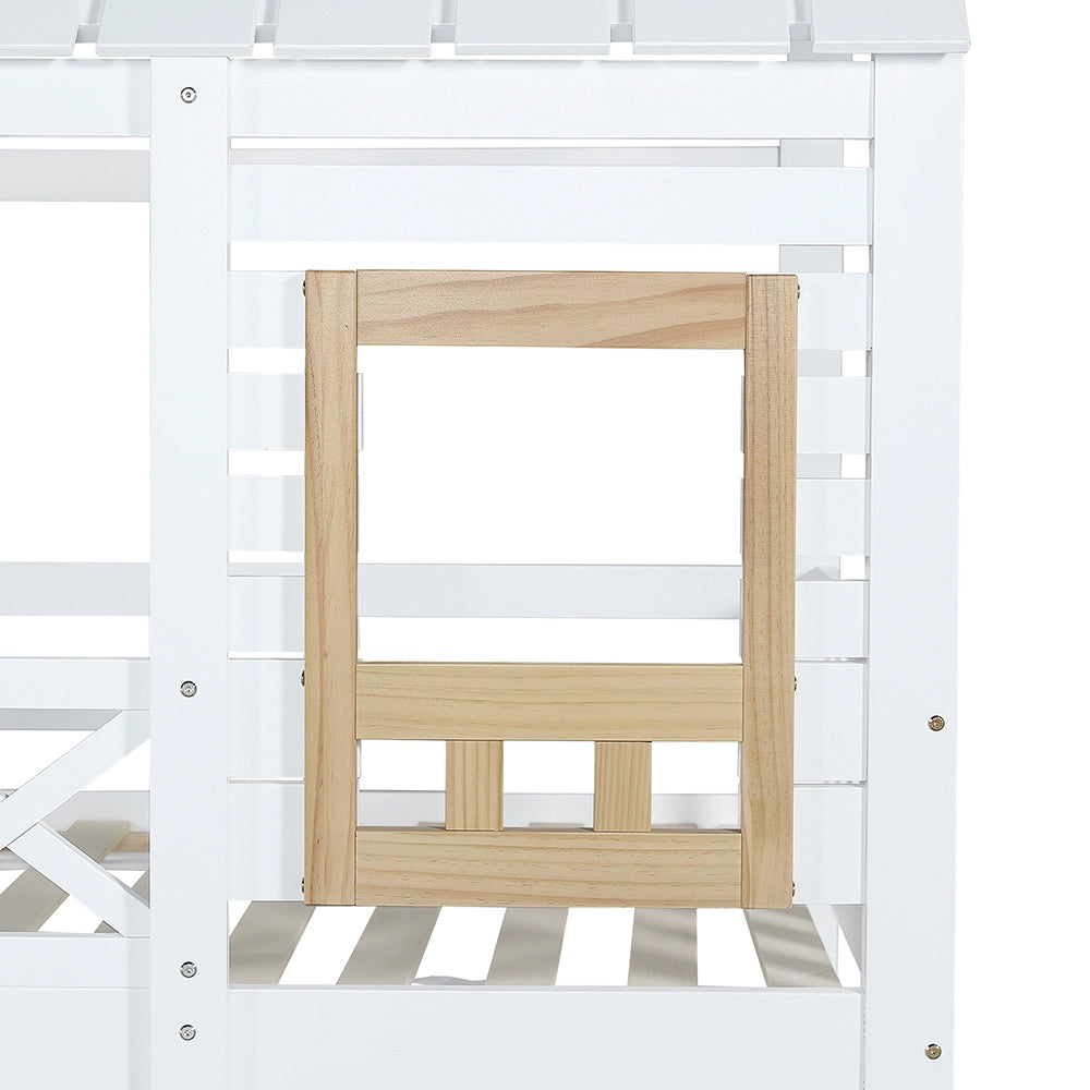 Letto a castello sicurezza - Xylo - 90x200cm bianco/naturale, 2 cassetti