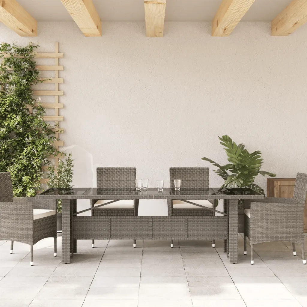 Tavolo da Giardino | Tavolino da esterno Piano in Vetro Grigio 240x90x75cm Polyrattan
