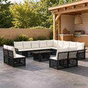 Set Divano da Giardino 14 pz Nero e Bianco Crema polyrattan 3436714