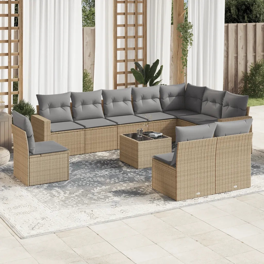 Set Divani da Giardino 11 pz con Cuscini Beige in Polyrattan 3251456