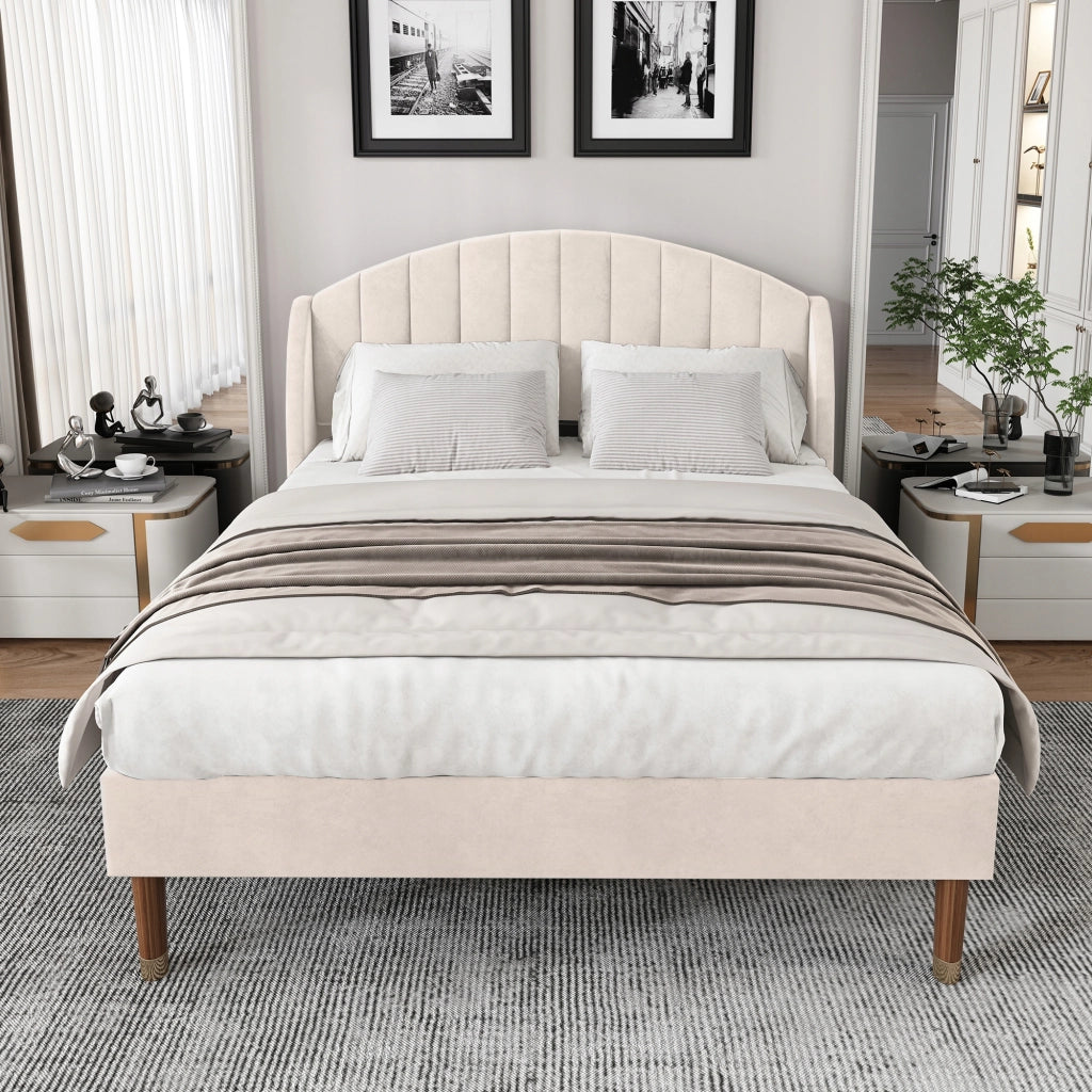 Letto imbottito 140x190 - Xylo - Velluto beige