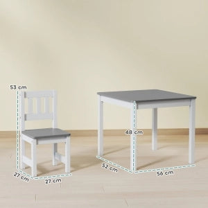 TAVOLO per bambini con 2 sedie, set 3 pezzi, grigio, MDF e pino