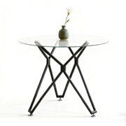 Tavolo da Pranzo Rotondo con Gambe in Metallo e Piedini Regolabili; in Vetro; 90 x 90 x 78 cm; Nero
