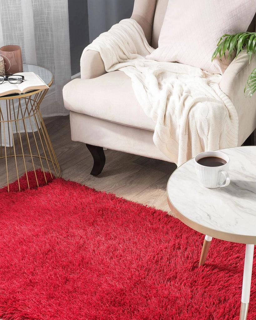 Tappeto Shaggy Tappeto a pelo lungo Solido Poliestere Rosso Rettangolare 80 x 150 cm