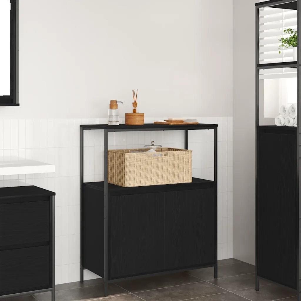 Mobile da Bagno | Armadio da bagno con Ripiani Rovere Nero 76,5x35x95 cm