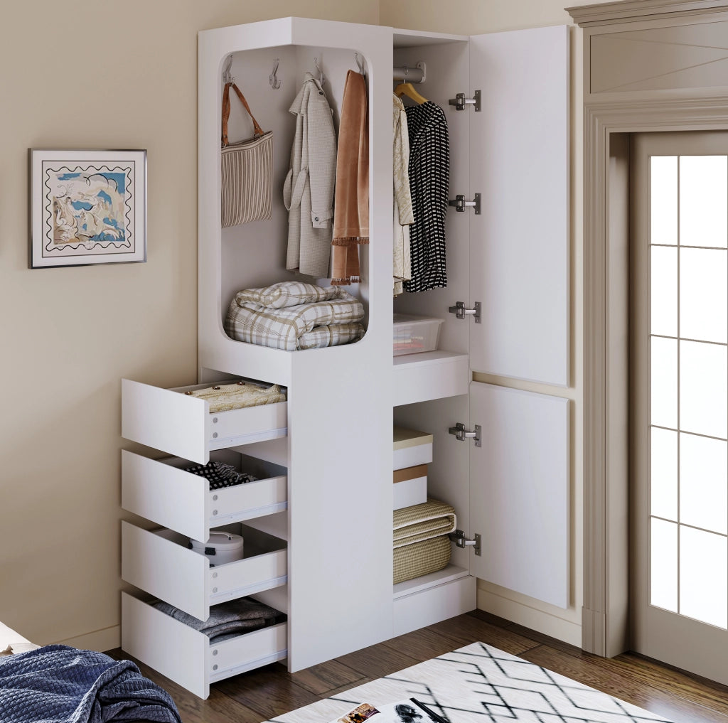 Armadio 1 anta con 4 cassetti e vano appendiabiti 70x40x170 cm