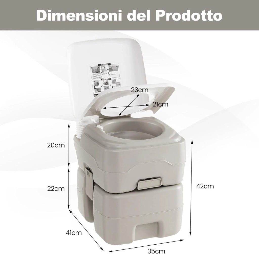 WC Portatile Adulti con Serbatoio dell'Acqua Rimovibile da 20 L, Toilette Portatile con Pompa di Scarico, WC Chimico da Campeggio, per Camper, Barca, Portata 200 kg
