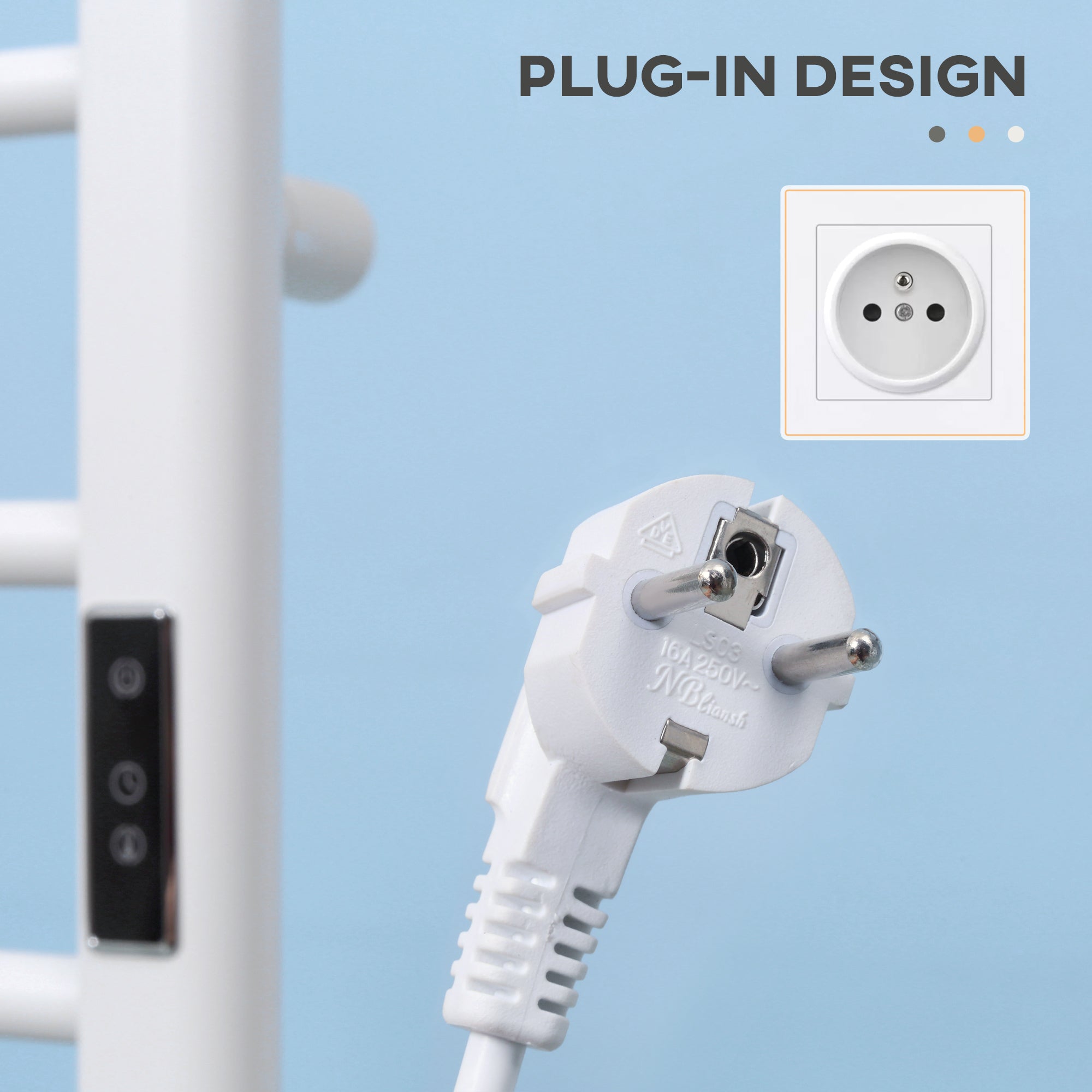 Scaldasalviette Elettrico 8 Barre 50x45x80 cm in Acciaio al Carbonio Bianco