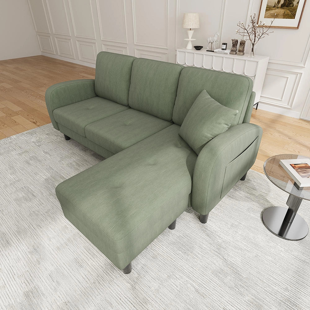 Divano angolare L con chaise longue - Xylo - 166x118x77 cm - Tessuto velluto coste design modulare