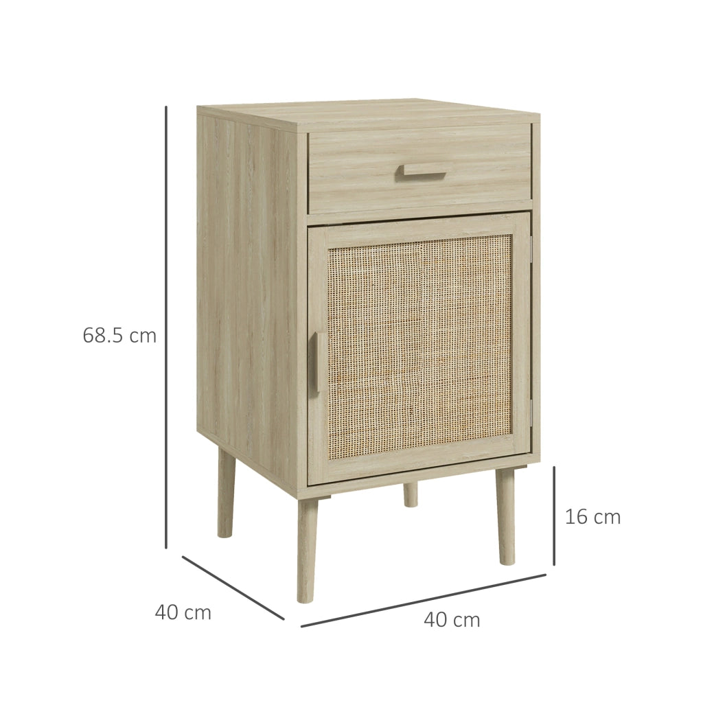 EasyComfort Set 2 Comodini per Camera da Letto con Cassetto e Anta in Rattan Stile Boho, Colore Legno