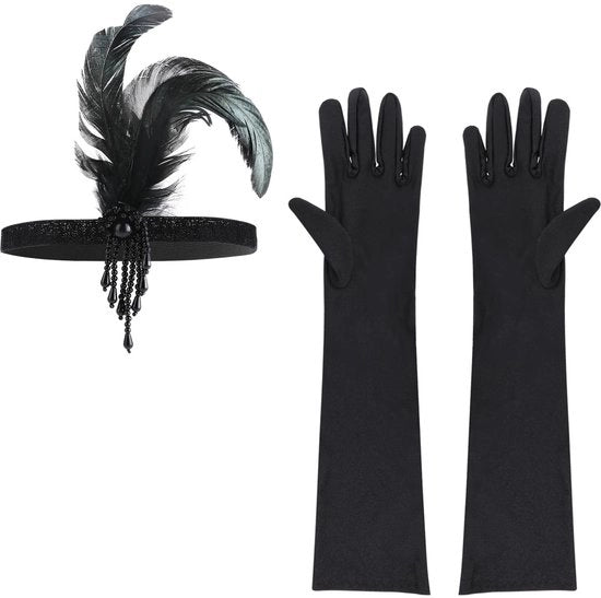 Manopole a flapper con cinturino - Lunghe manopole - Cinturino vintage - Accessori da costume - Halloween/Carnaval - Fibbia sintetica