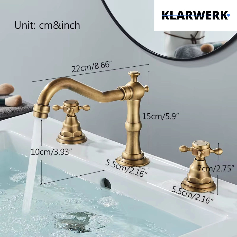 JULIAN | Rubinetto da bagno vintage a 3 fori cromo lucido Lavello in acciaio inossidabile retrò premium | Antico miscelatore 2 maniglie argento
