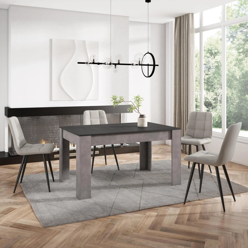 Tavolo da Pranzo, 140x90x76cm, Per 6 persone, Tavolo Cucina, Nero e grigio cemento RF3646