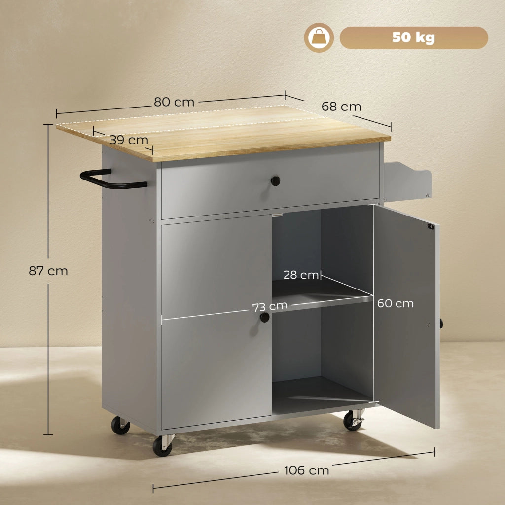 Tavolo da cucina con ruote e ripiani ¨C zephmum ¨C grigio