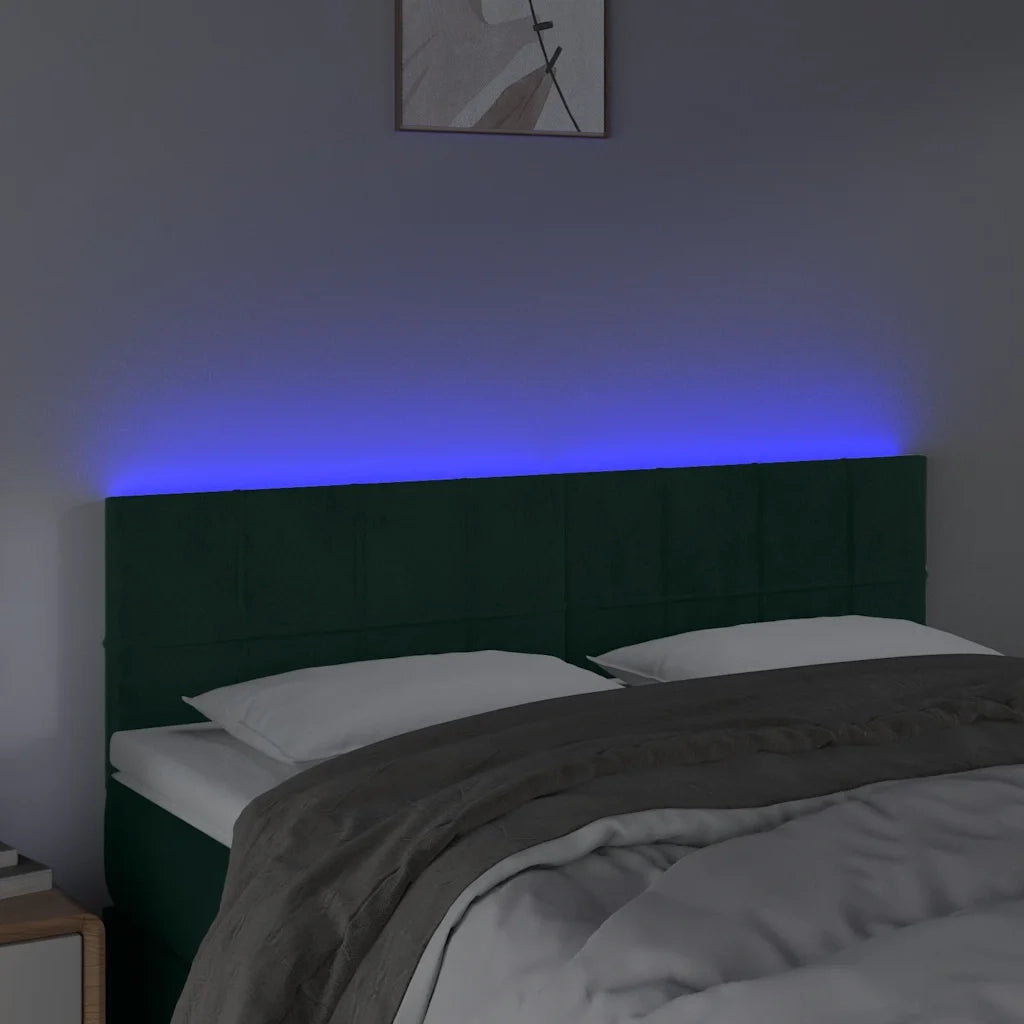 Testiera a LED-Testata con LED Verde Scuro 144x5x78/88 cm in Velluto 264587