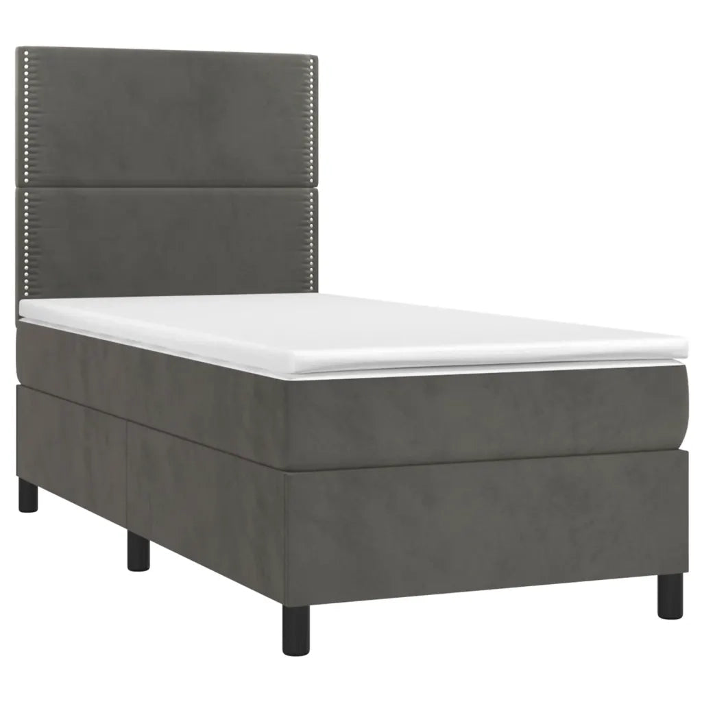 Letto singolo | Letto per adulti | Letto a Molle con Materasso e LED Grigio Scuro 80x200cm Velluto