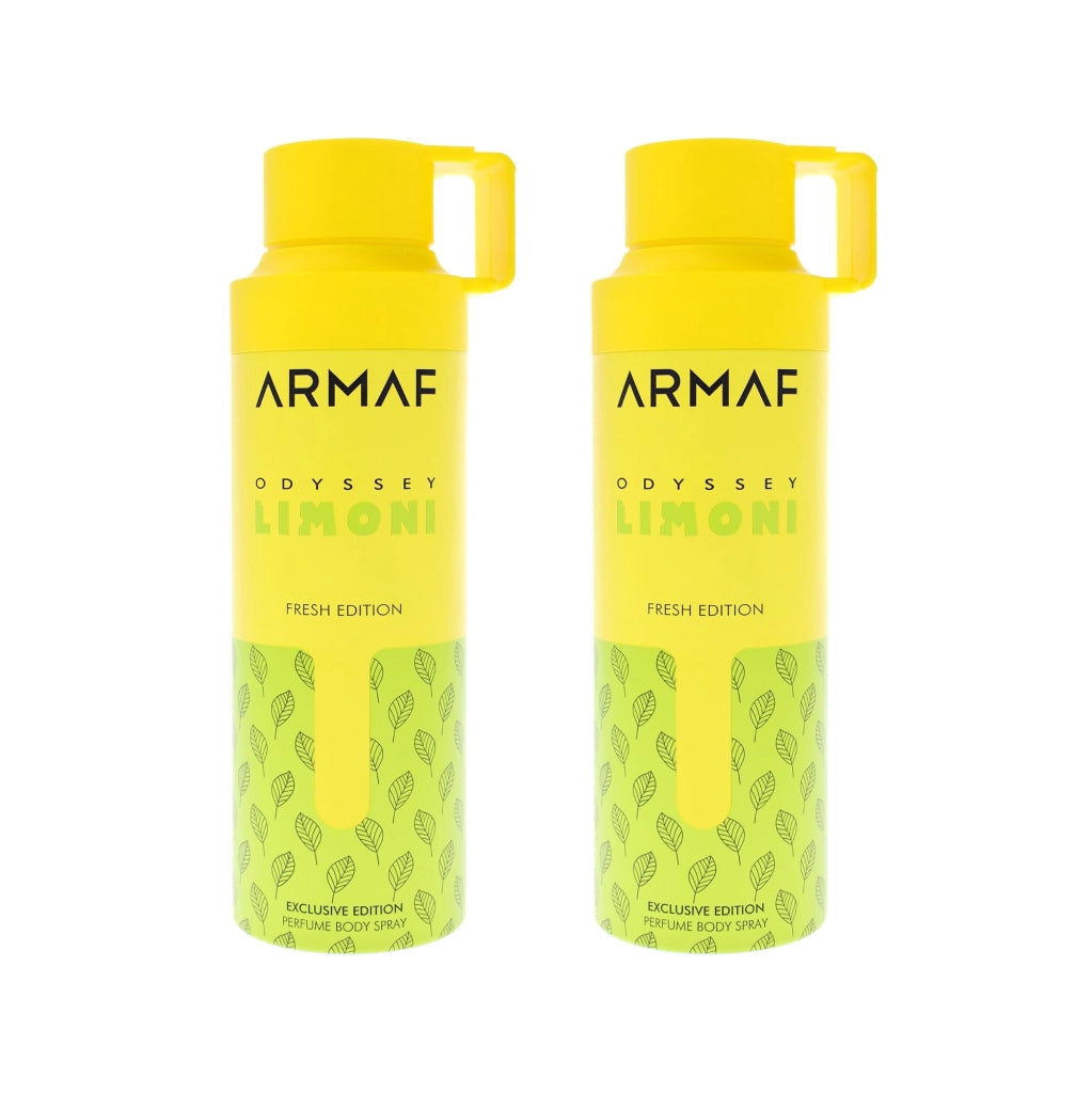 Armaf Odyssey Body Spray 200 ml – Set 2 Pezzi – Spray Corpo Profumato Uomo e Unisex – Fragranze Mandarin Sky, Mega, Candee, Limoni Fresh – 2 x 200 ml 2xLimoni Fresh