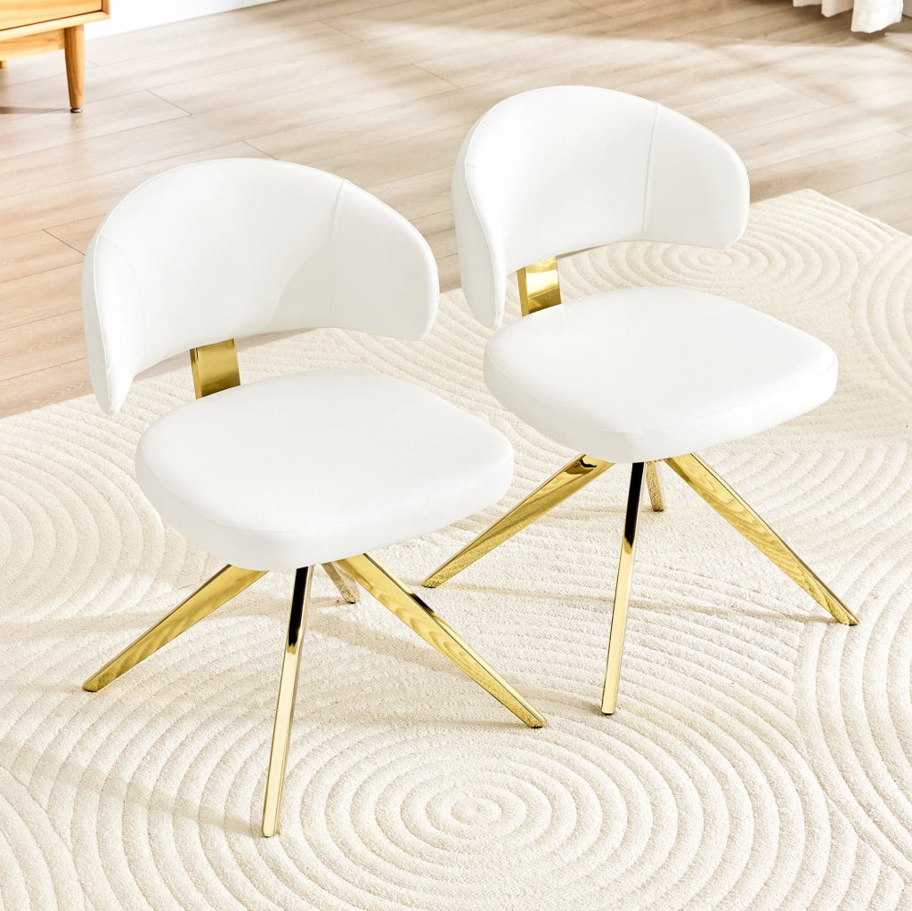 Set di 2 sedie girevoli con schienale curvo in PU bianco