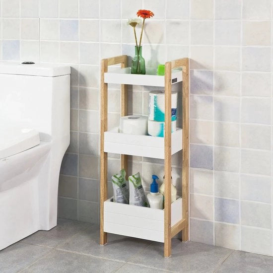 Display per 3 livelli per la stanza da bagno con organizzatore per stendibiancheria