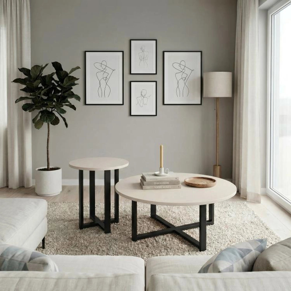 Set 2 Tavolini da Caffè per Soggiorno Sabbia Design Moderno Tavolo Salvaspazio