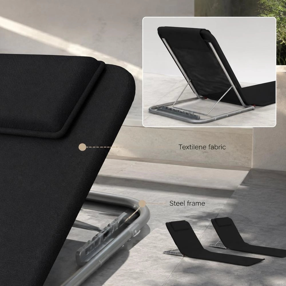 Foldable Beach Mat, 2 Pieces, Steel And Fabric, Black