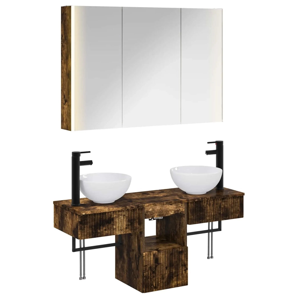 Set di Armadi da Bagno 4 pcs Rovere Fumo 103,5 x 15,5 x 70 cm 3406267
