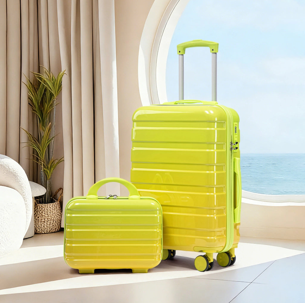 Set valigie rigide 20" e 14" con lucchetto a combinazione e beauty case verde