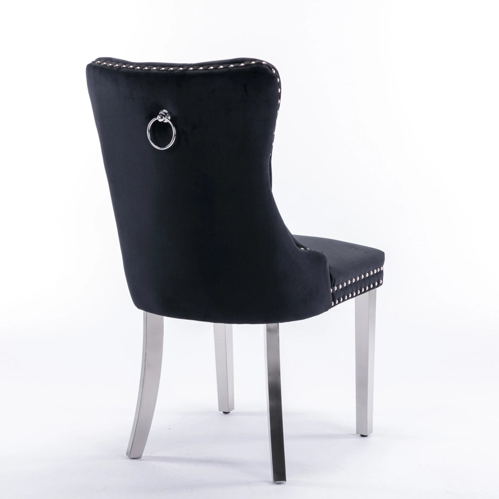 Sedie da Pranzo Imbottite in Velluto con Gambe in Metallo ¨C MINIMAL ¨C Set 2 Pezzi, Nero