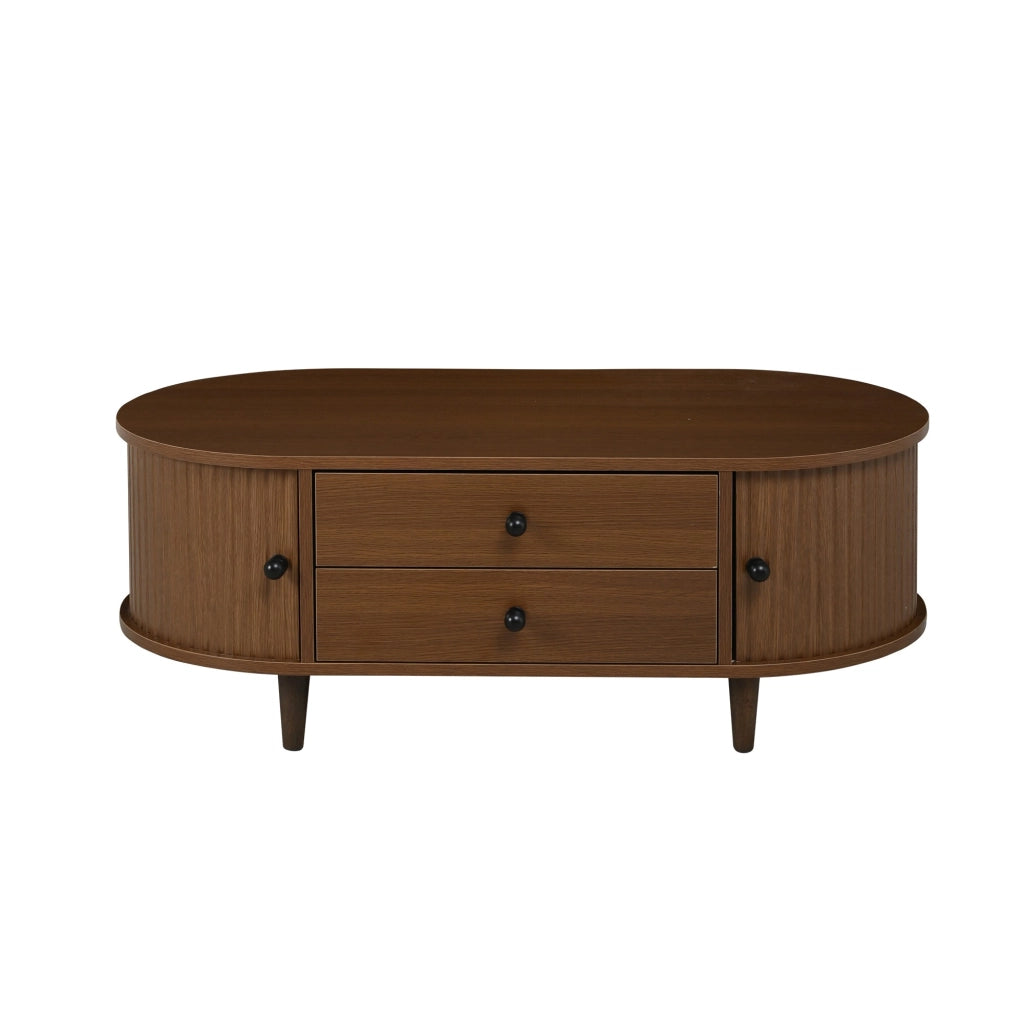 Tavolino, ante scorrevoli, 2 cassetti, in MDF, gambe in legno, 100 x 50 x 36 cm, color noce