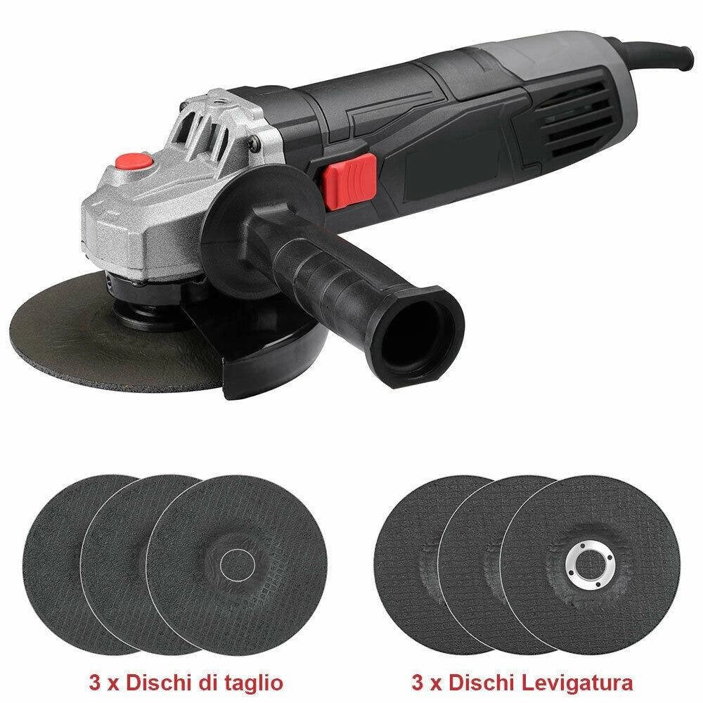 Trade Shop - Smerigliatrice Angolare 900w Flex Frullino 125mm 6 Dischi E Manico Regolabile -